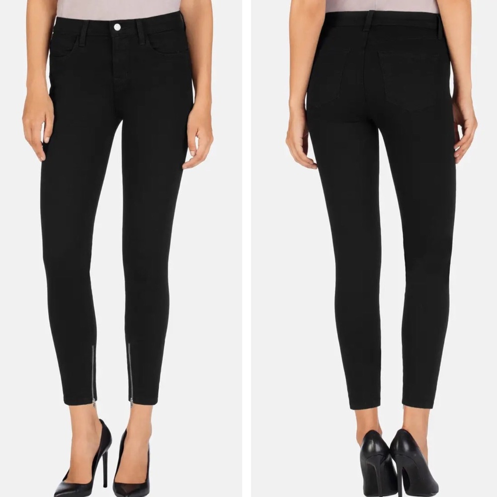 J Brand Hanna High Rise Crop Black Denim Skinny Jeans with Ankle Zippers